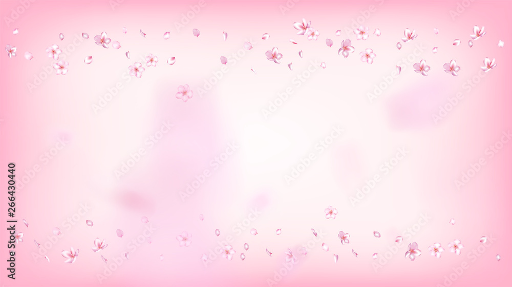 Nice Sakura Blossom Isolated Vector. Watercolor Blowing 3d Petals Wedding Border. Japanese Funky Flowers Illustration. Valentine, Mother's Day Magic Nice Sakura Blossom Isolated on Rose