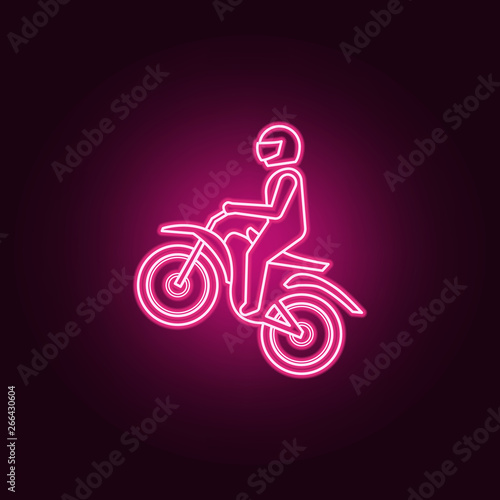 The rider raises the wheel neon icon. Elements of bigfoot car set. Simple icon for websites, web design, mobile app, info graphics