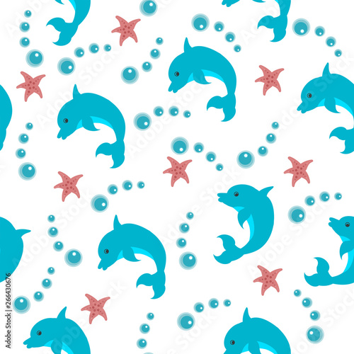 sea       dolphin fish seamless pattern and starfish