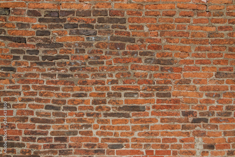 Obraz premium Real vintage Bumpy, rough and old brick texture with imperfect, dilapidate, impair and defective running bond pattern. 