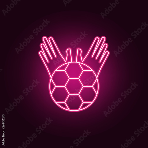 ball and goalkeeper's gloves neon icon. Elements of Championship 2018 set. Simple icon for websites, web design, mobile app, info graphics