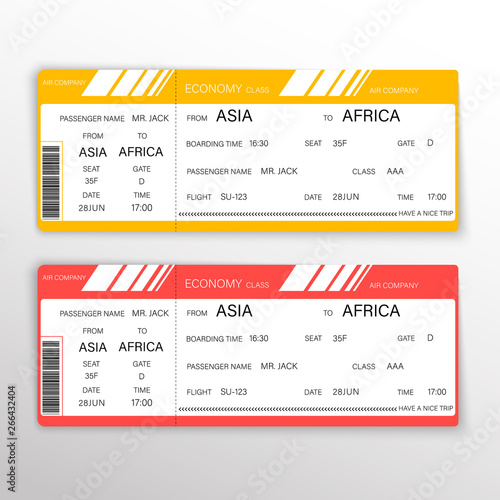 Airline boarding pass ticket for traveling by plane. Vector illustration.