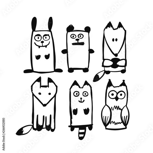 Forest animal character collection, sketch for your design