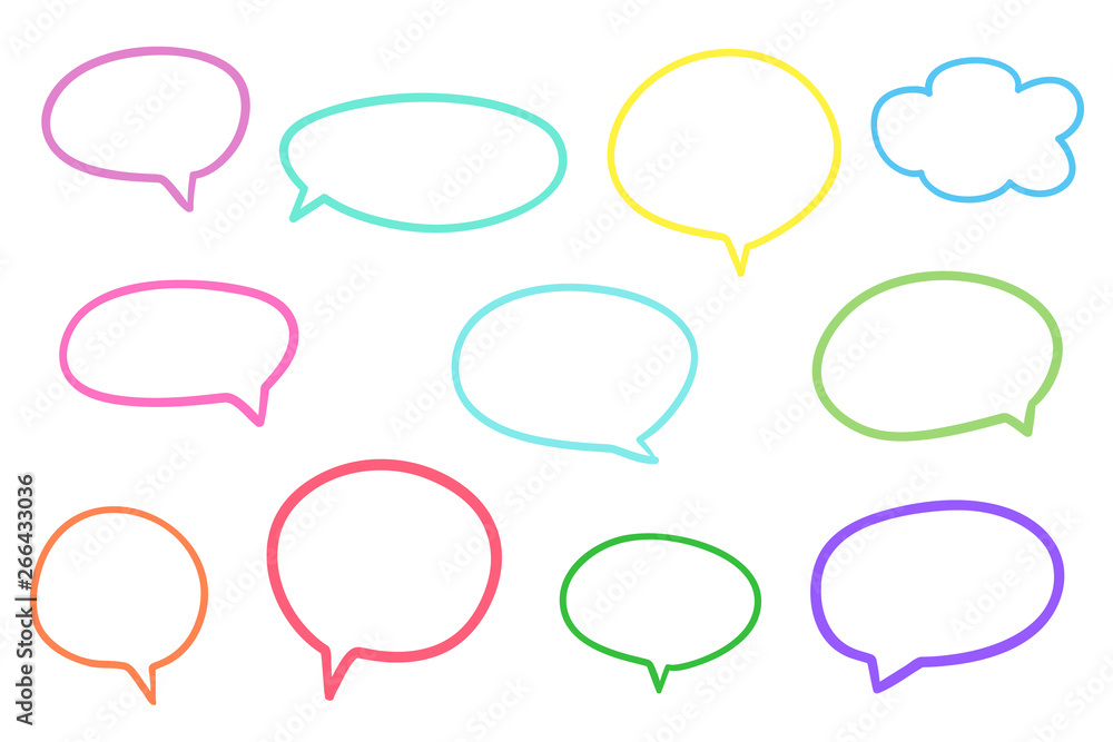 Set of different speech bubbles. Hand drawn frames. Abstract frameworks. Line art. Colorful illustration Set of different speech bubbles. Hand drawn frames. Abstract frameworks. Line art. Colorful illustration
