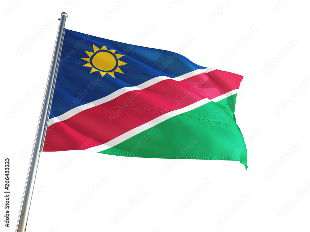 Namibia National Flag waving in the wind, isolated white background. High Definition Namibia National Flag waving in the wind, isolated white background. High Definition
