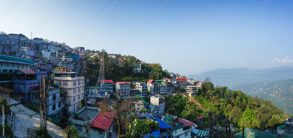 Gangtok mountain villages with sunlight in the morning that view from Paljor Stadium