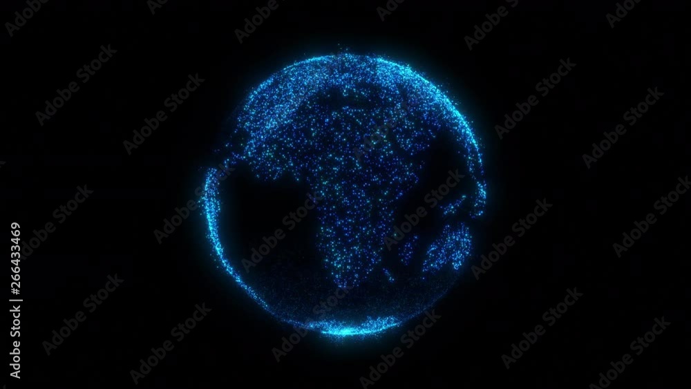 Rotating world globe from glowing particles. Digital planet Earth ...