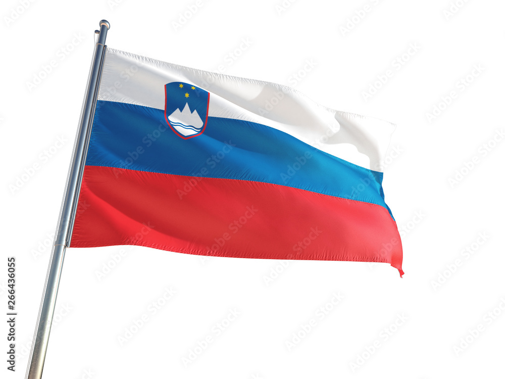 Slovenia National Flag waving in the wind, isolated white background. High Definition Slovenia National Flag waving in the wind, isolated white background. High Definition