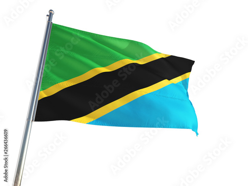 Tanzania National Flag waving in the wind, isolated white background. High Definition