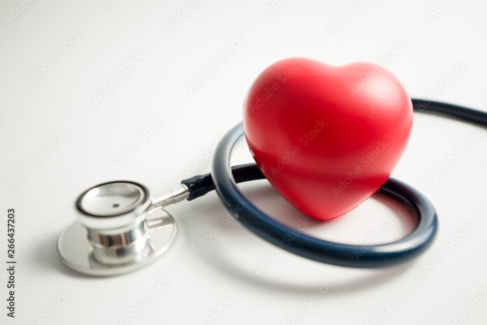 Red heart with stethoscope on white background Red heart with stethoscope on white background