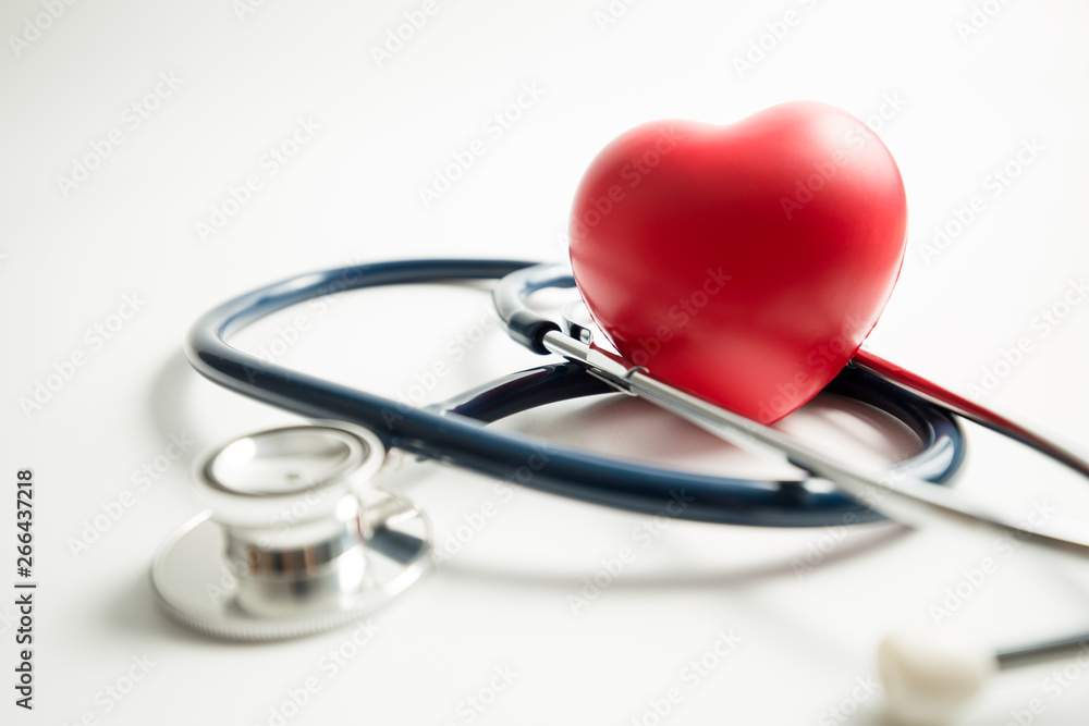 Red heart with stethoscope on white background Red heart with stethoscope on white background