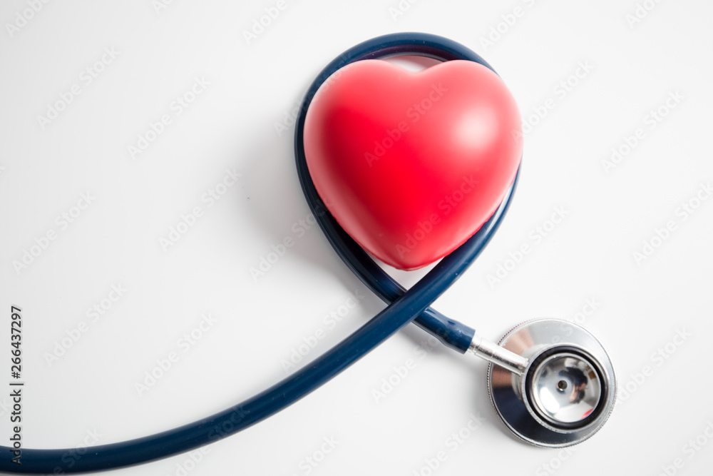 Red heart with stethoscope on white background Red heart with stethoscope on white background