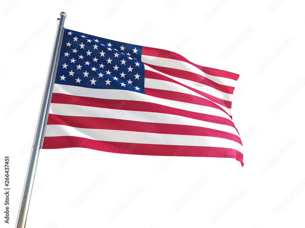 Fototapeta premium United States National Flag waving in the wind, isolated white background. High Definition