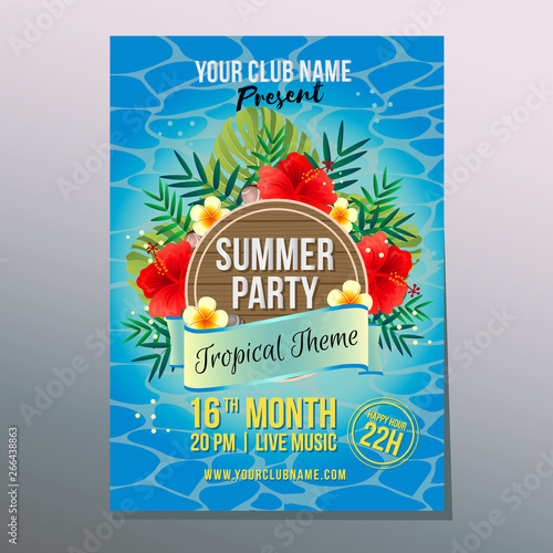 summer beach party holiday poster template hibiscus
