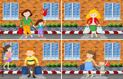 Set of people street scenes