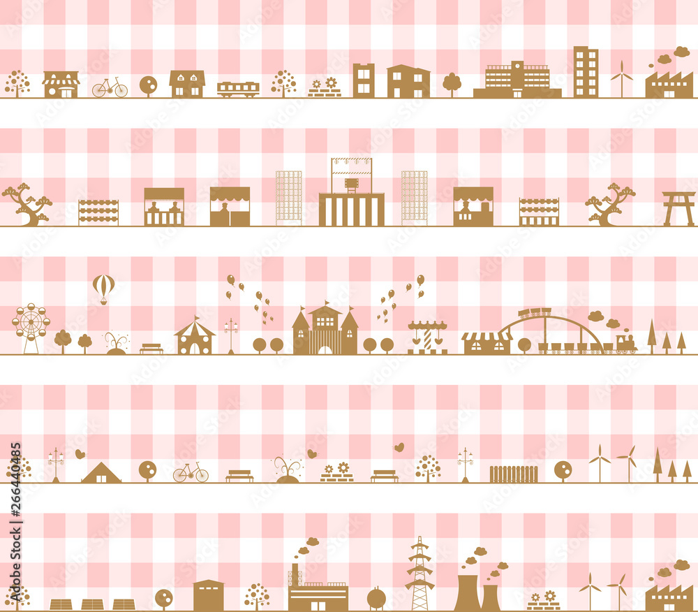 街並み イラスト セット ギンガムチェック背景 Stock ベクター Adobe Stock
