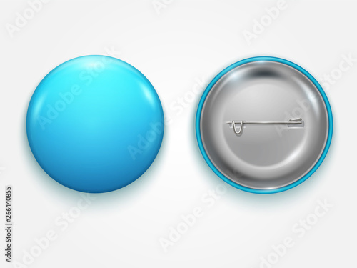 Realistic blue Blank  badge, vector realistic illustration isolated on white background.