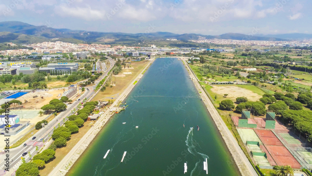 Barcelona. Aerial view in Castelldefels, coastal village of Barcelona. Drone Photo