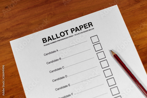 Electoral ballot paper, voting form, political controversial topic
