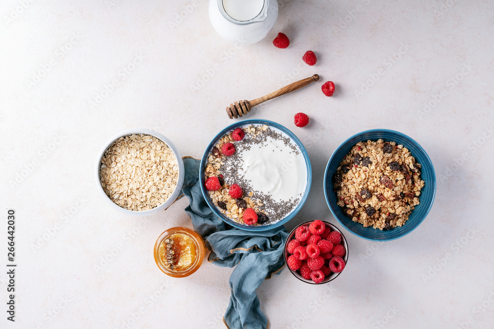 Granola breakfast in ceramic bowl