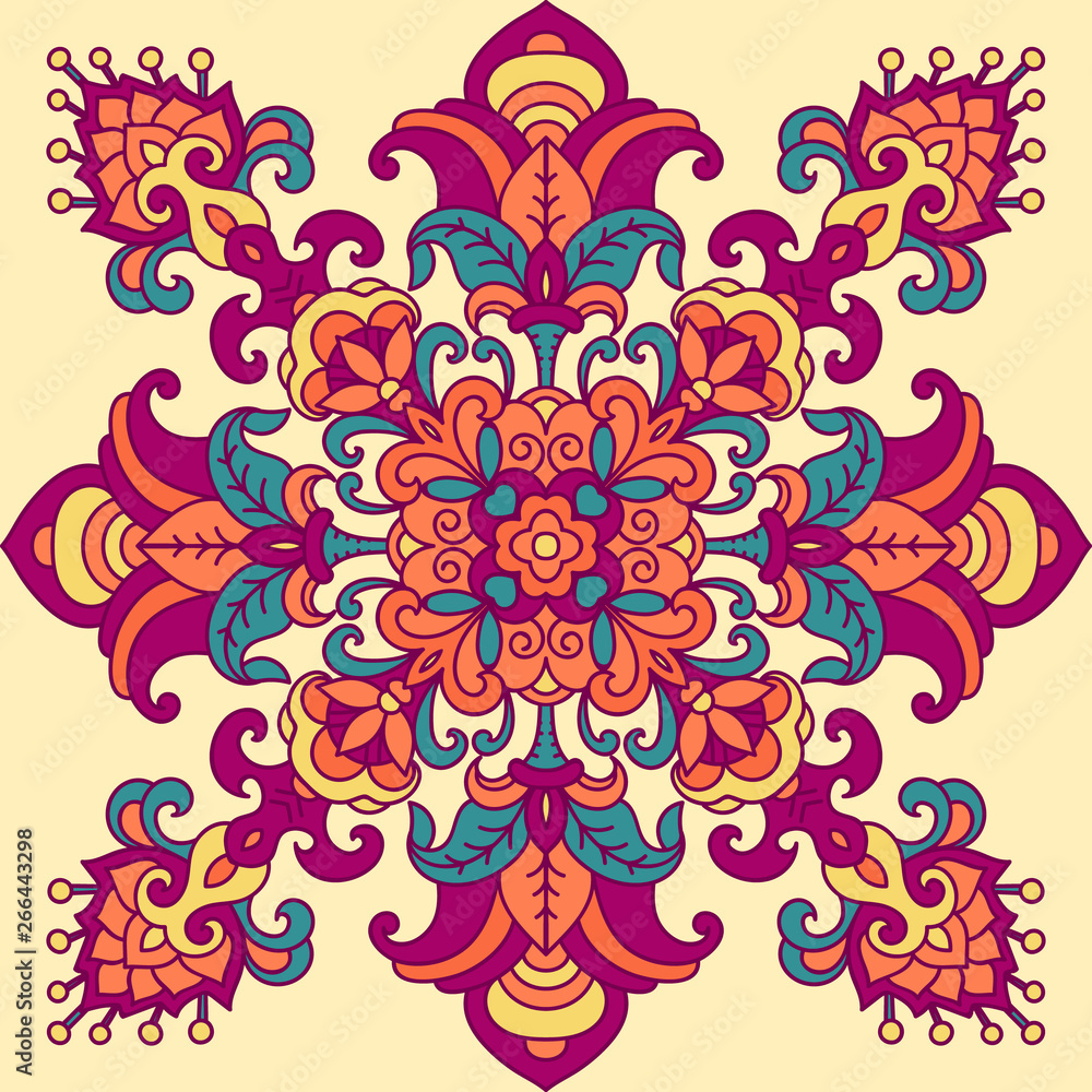 Oriental Geometric Pattern With Damask And Floral Elements
