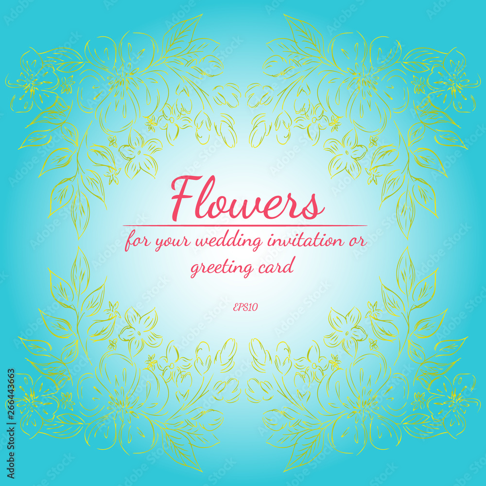 Wreath of roses or peonies flowers with green, yellow, blue and white gradient colors. Floral frame design elements for wedding invitation and greeting card. Hand drawn. Line art. Sketch Wreath of roses or peonies flowers with green, yellow, blue and white gradient colors. Floral frame design elements for wedding invitation and greeting card. Hand drawn. Line art. Sketch