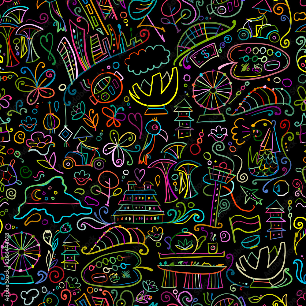 Naklejka premium Travel to Singapore. Seamless pattern for your design