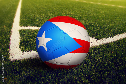 Puerto Rico ball on corner kick position  soccer field background. National football theme on green grass.