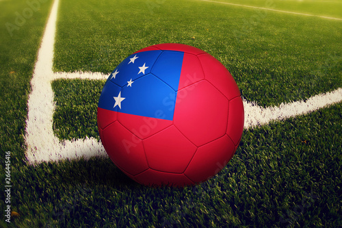 Samoa ball on corner kick position  soccer field background. National football theme on green grass.