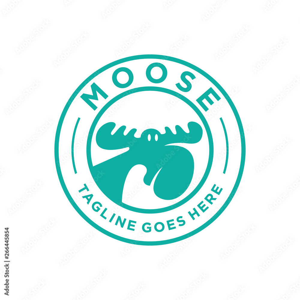 badge moose logo vector. head, moose, logo, horn, animal, zoo, emblem, vector, circle, antler, business, cartoon, company, concept, creative, design, drawing, element, elk, forest