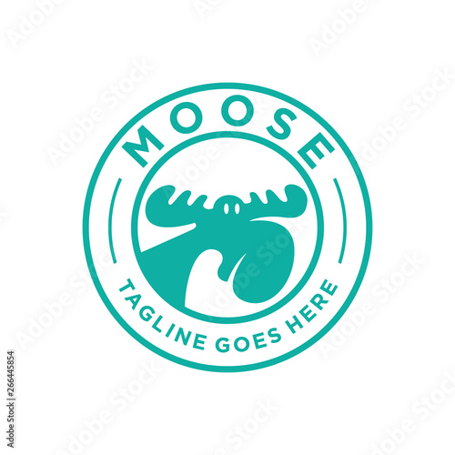 badge moose logo vector. head, moose, logo, horn, animal, zoo, emblem, vector, circle, antler, business, cartoon, company, concept, creative, design, drawing, element, elk, forest