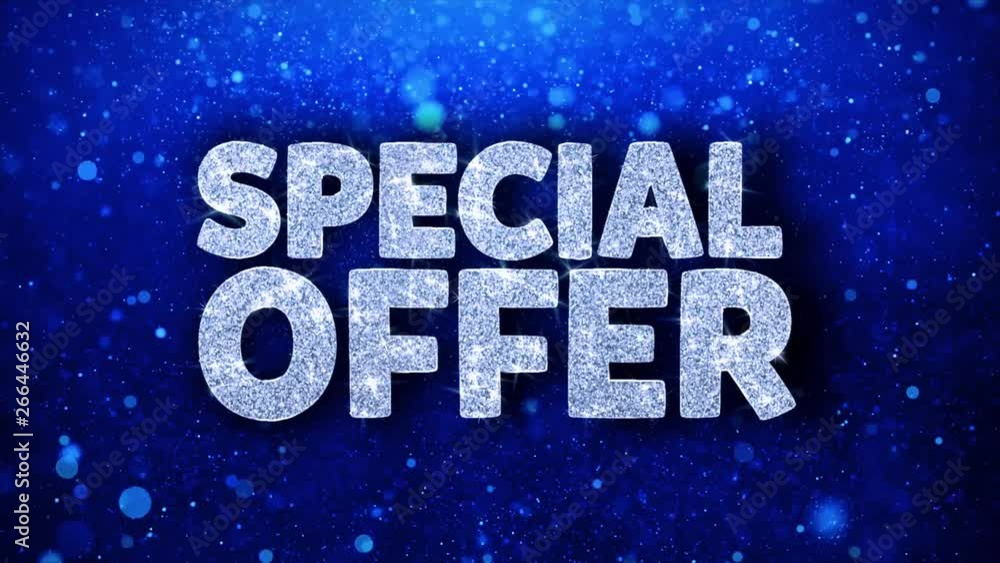 Special Offer Blue Text Greetings card Abstract Blinking Sparkle Glitter Particle Looped Background. Gift, card, Invitation, Celebration, Events, Message, Holiday Festival Special Offer Blue Text Greetings card Abstract Blinking Sparkle Glitter Particle Looped Background. Gift, card, Invitation, Celebration, Events, Message, Holiday Festival