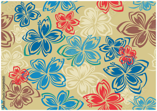 Seamless hibiscus illustration pattern, tropical colors, background image of southern country and hawaii and tropical image | apparel, textile