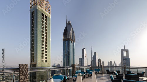 Photography Rooftop view of the luxury hotel in Dubai at sunset