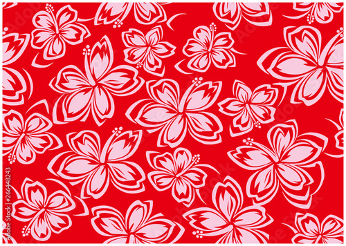 Seamless hibiscus illustration pattern, red ,background image of southern country and hawaii and tropical image | apparel, textile