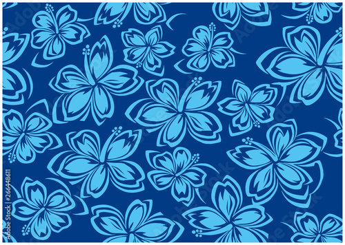 Seamless hibiscus illustration pattern, blue,background image of southern country and hawaii and tropical image | apparel, textile