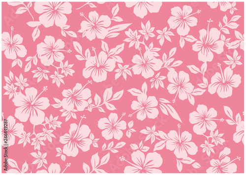 Seamless hibiscus illustration pattern, pink, background image of southern country and hawaii and tropical image | apparel, textile