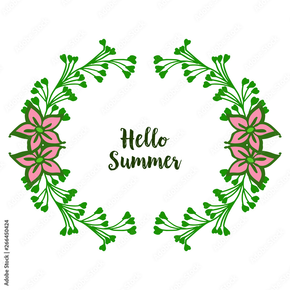 Vector illustration various ornate of leaf floral frame for hello summer text
