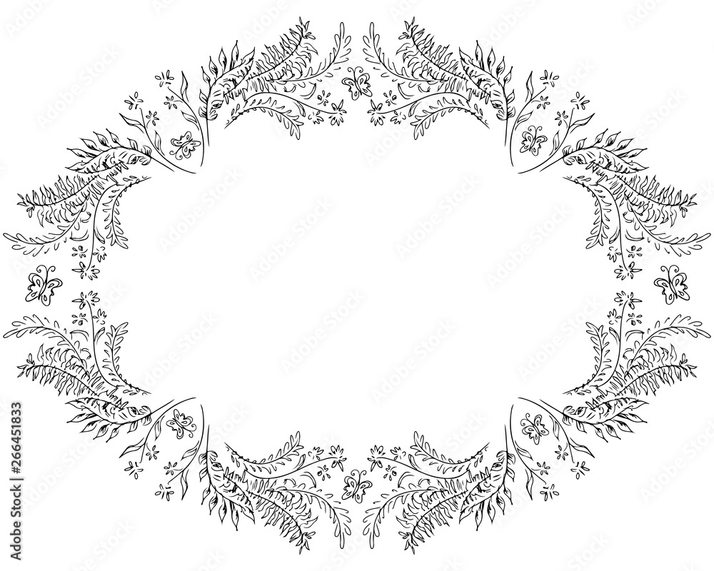 Wreath of black roses or peonies flowers and branches isolated of white. Foral frame design elements for invitations, greeting cards, posters, blogs. Hand drawn illustration. Line art. Sketch Wreath of black roses or peonies flowers and branches isolated of white. Foral frame design elements for invitations, greeting cards, posters, blogs. Hand drawn illustration. Line art. Sketch