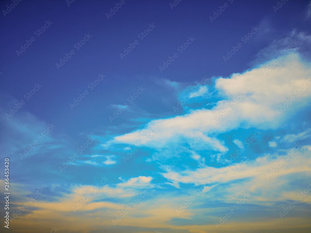 Obraz premium Deep blue sky and white cloud background.