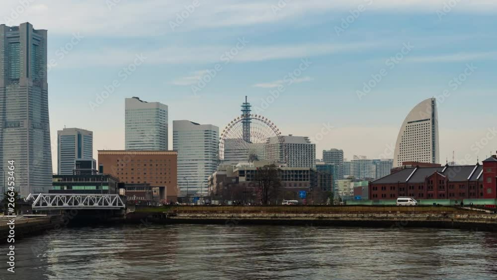 time lapse of Minatomirai, view from the bay in Yokohama city, Japan time lapse of Minatomirai, view from the bay in Yokohama city, Japan