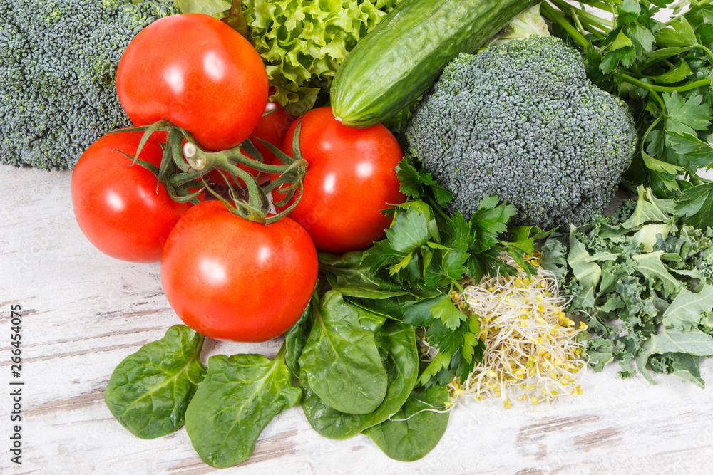 Fresh vegetables and sprouts. Healthy nutrition, slimming and dieting concept Fresh vegetables and sprouts. Healthy nutrition, slimming and dieting concept