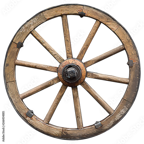 wooden vector cartoon style wheel isolated on white background. photo