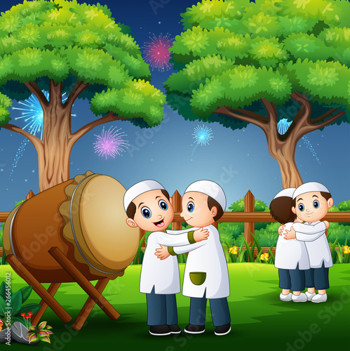 Happy kids celebrate eid mubarak in the park