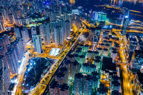 Aerial view of Hong Kong city at night