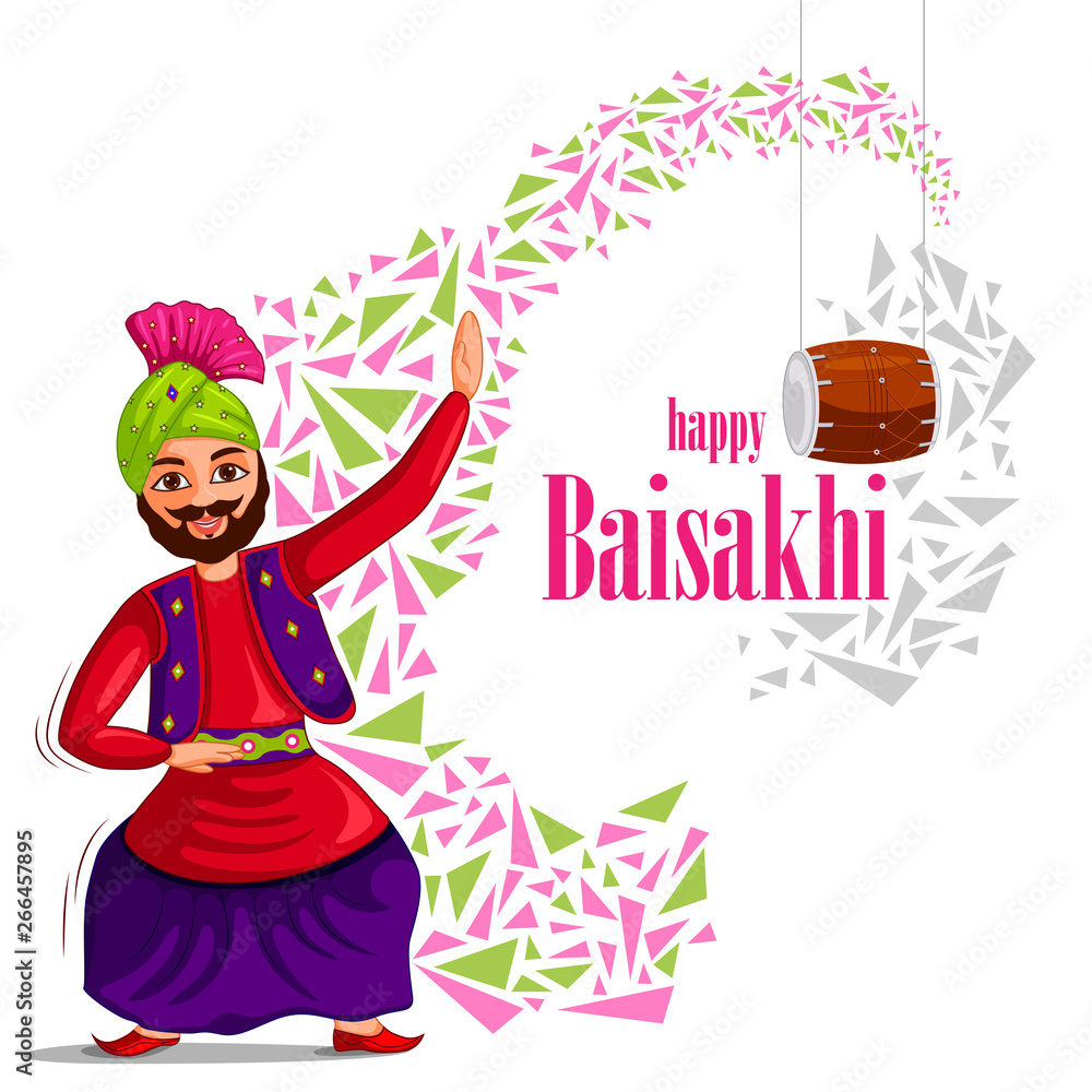 Obraz premium vector illustration of Greetings background for Punjabi New Year festival Vaisakhi celebrated in Punjab India
