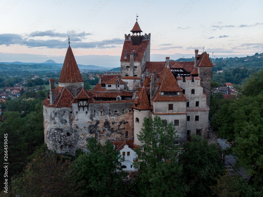 Bran castle aerial view, Romania, Europe Bran castle aerial view, Romania, Europe