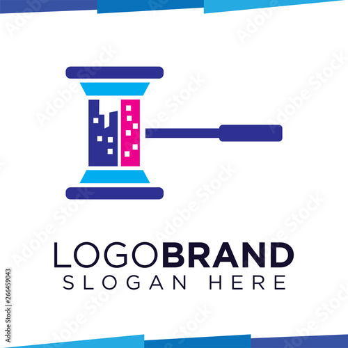 City Build and hammer judge logo vector template