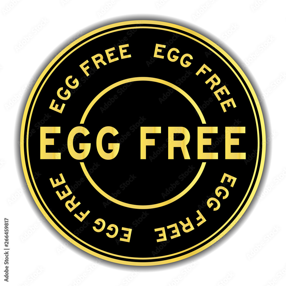 Black and gold color egg free word round seal sticker on white background