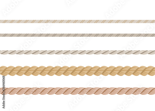 Set of ropes. Different nautical cords isolated on white background. Sailing vector decoration elements.Vector illustration of marine string  in cartoon flat style.